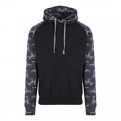 Sudadera con capucha en contraste: negro -camo