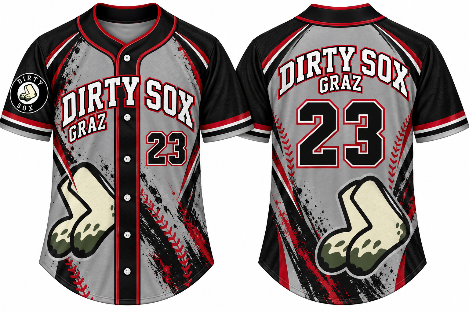 Graz Dirty Sox Alternate Jersey, Flatback Mesh
