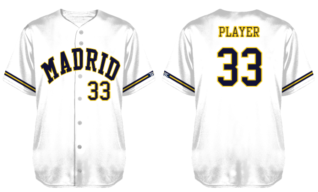 Madrid Brewers Jersey: White, Flatback Mesh