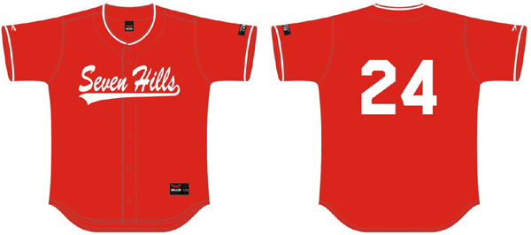 Maglia da baseball Seven Hills, maglia posteriore piatta